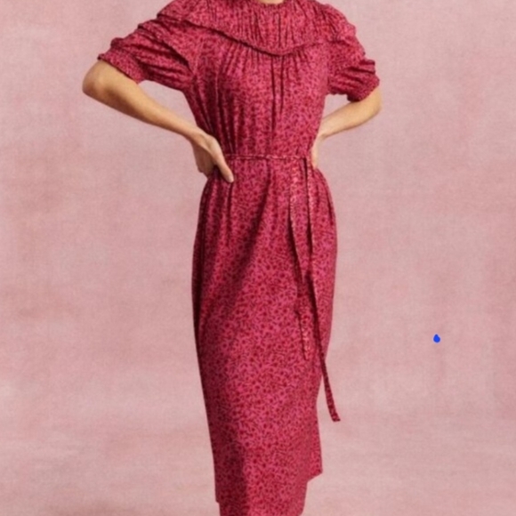 NWOT Boden Gin Fizz Pink & Red Ruffled Smocked Midi Dress - Picture 2 of 6